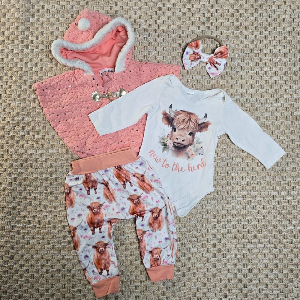 Little Lass 0-3M Baby Girl Cute Cow Outfit with Hooded Poncho and Headband Fall